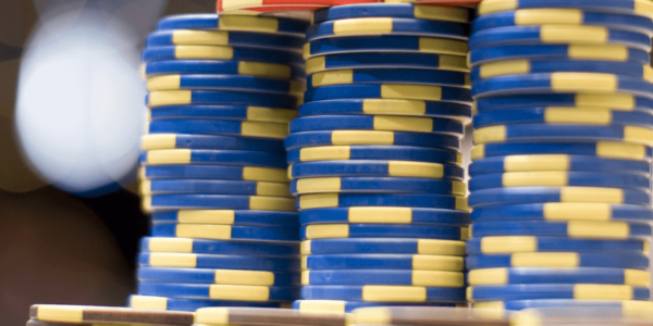 blue and yellow poker chips